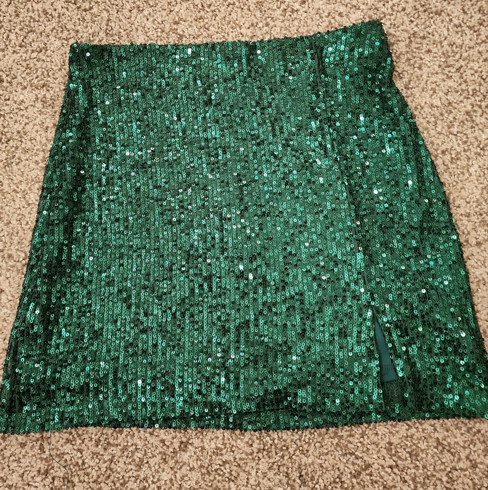 Girls Dark Green stretchy sequin skirt